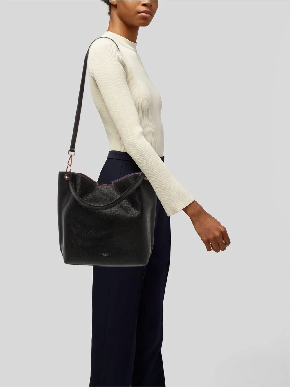 TED BAKER Candiee Black Pebbled Leather Hobo / Shoulder / Crossbody Bag